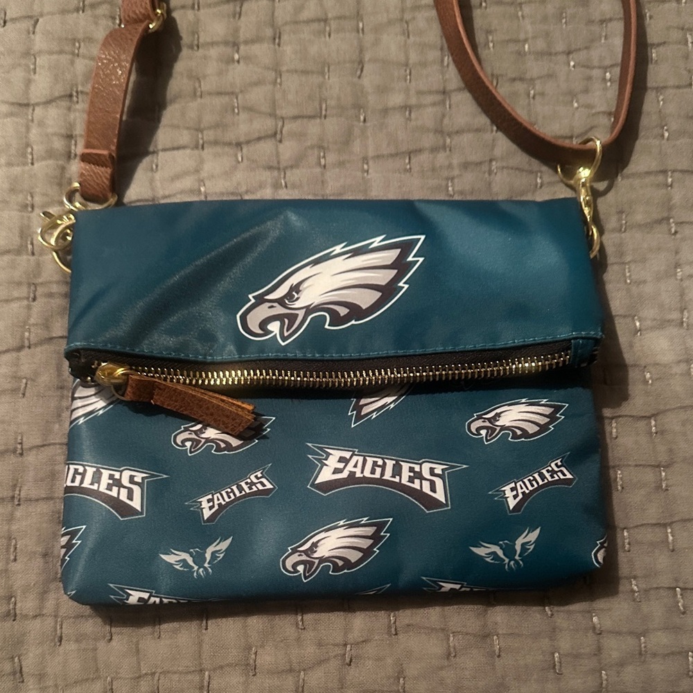 Teal Crossbody Bag with Brown Strap